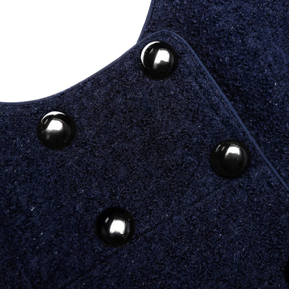 Lacivert Dokulu Buklet Mini Elbise