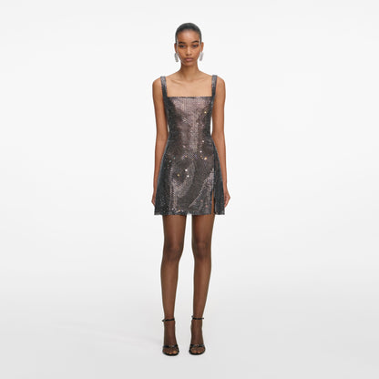 Metalik Taşlı Mini Elbise