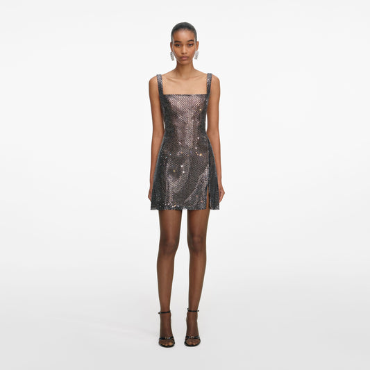 Metalik Taşlı Mini Elbise