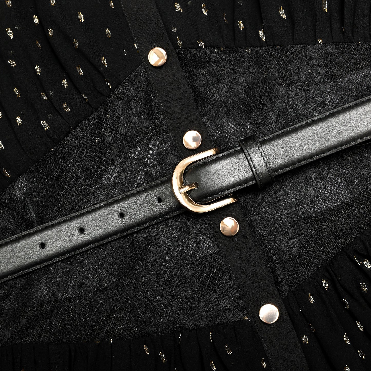 Siyah Ve Altın Şifon Mini Elbise