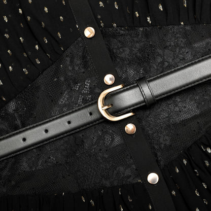 Siyah Ve Altın Şifon Mini Elbise