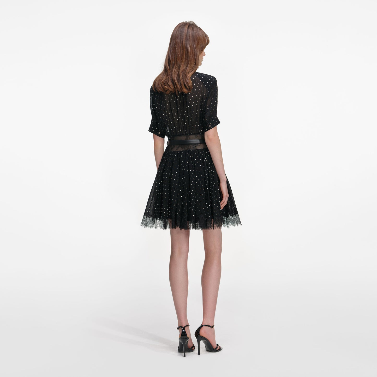 Siyah Ve Altın Şifon Mini Elbise