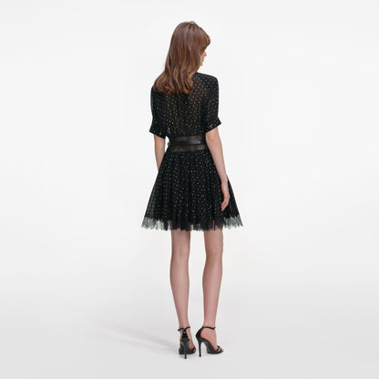 Siyah Ve Altın Şifon Mini Elbise