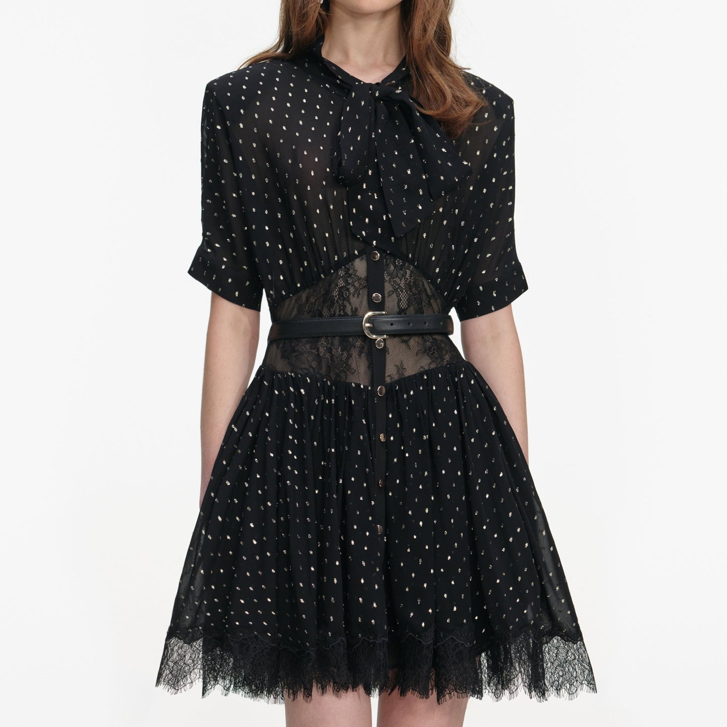 Siyah Ve Altın Şifon Mini Elbise