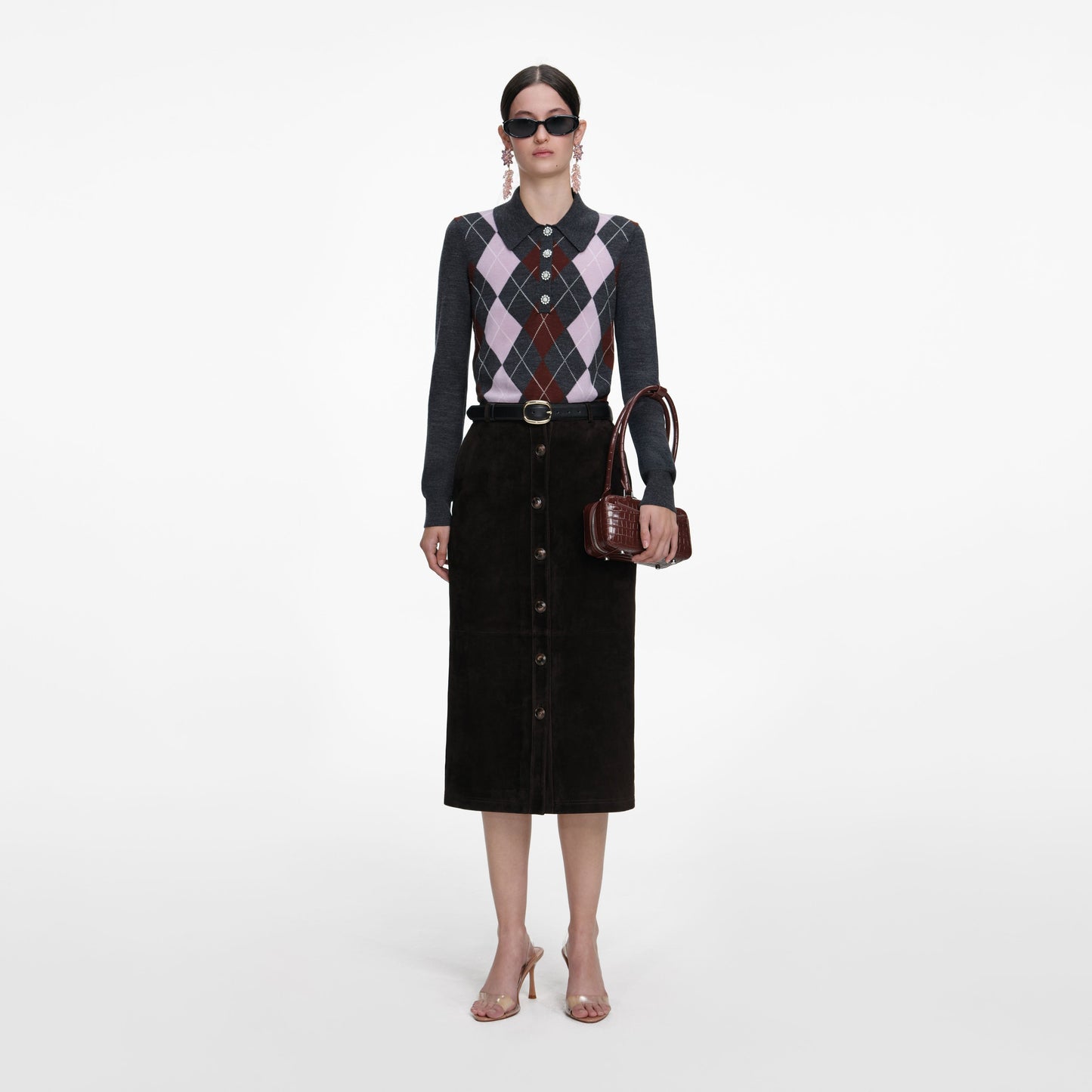 Kahverengi Süet Midi Etek