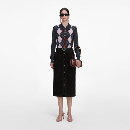 Kahverengi Süet Midi Etek