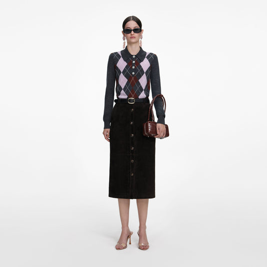 Kahverengi Süet Midi Etek