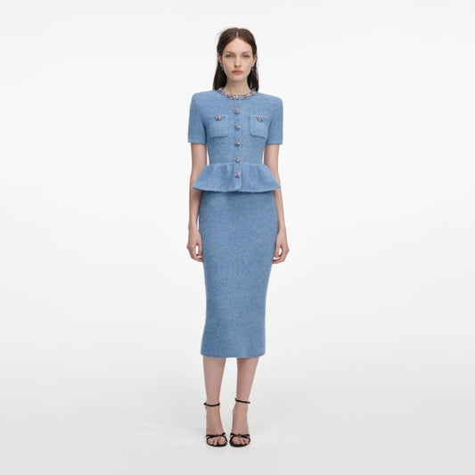 Mavi Peplum Örgü Midi Elbise