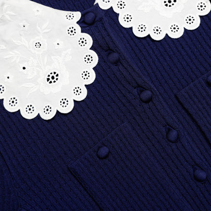 Lacivert Örme Tafta Mini Elbise