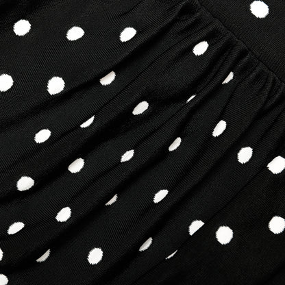 Polka Dot Drapeli Örme Mini Elbise