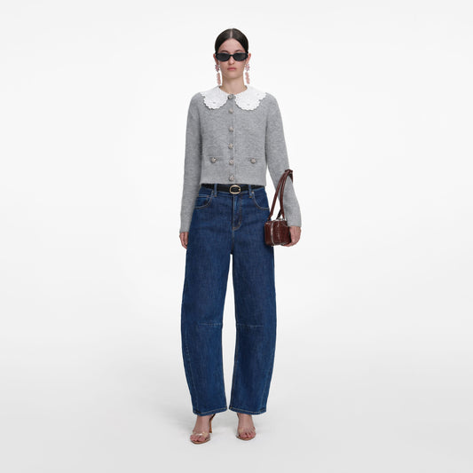 Gri Dantel Yakalı Hırka