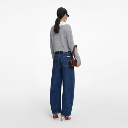 Gri Dantel Yakalı Hırka