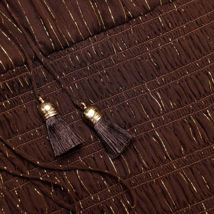 Kahverengi Jorjet Omuz Açık Maksi Elbise