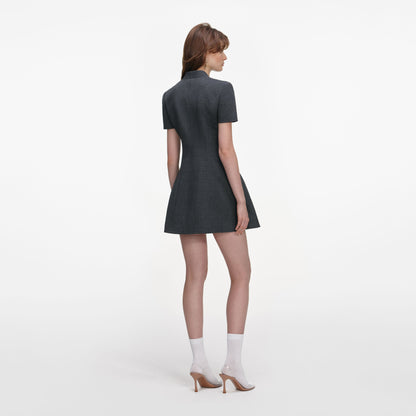 Gri Çiçekli Mini Elbise