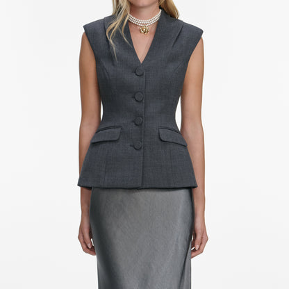 Gri Özel Dikim Saten Uzun Elbise