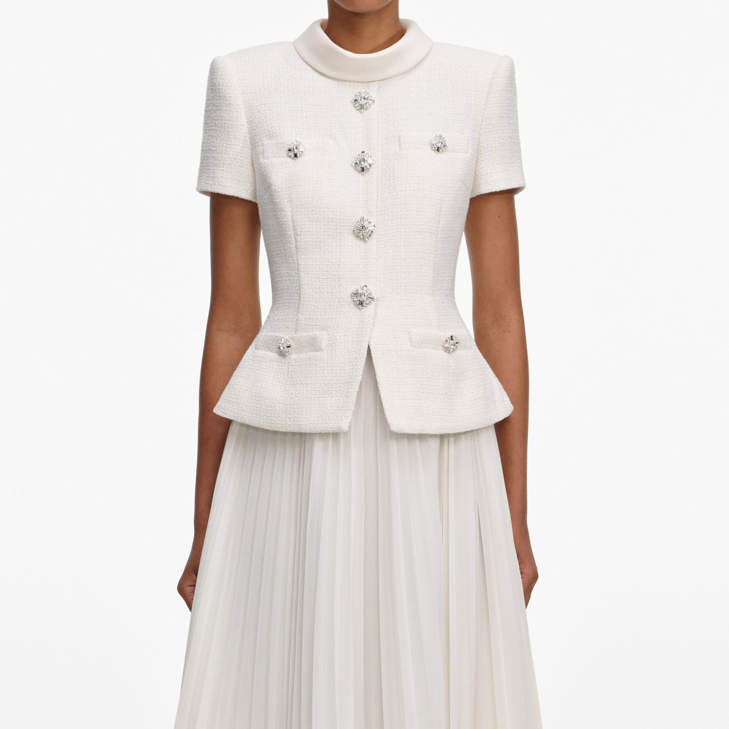 Krem Buklet Yaka Midi Elbise