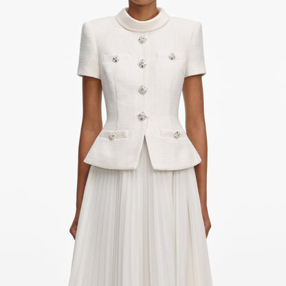 Krem Buklet Yaka Midi Elbise