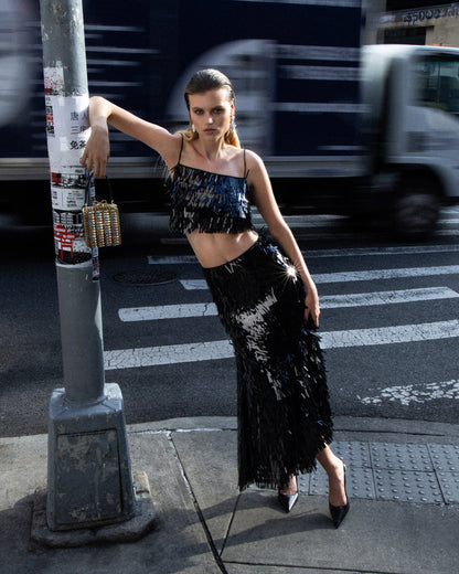 Siyah Pullu Midi Etek