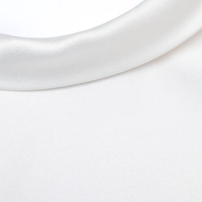 Beyaz Saten Ramie Midi Elbise