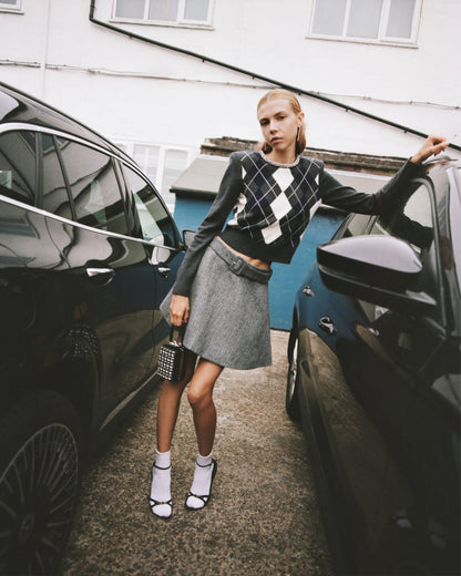 Gri Balıksırtı Kloş Mini Etek