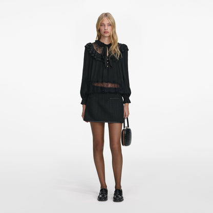 Siyah Viskon Dantel Bluz