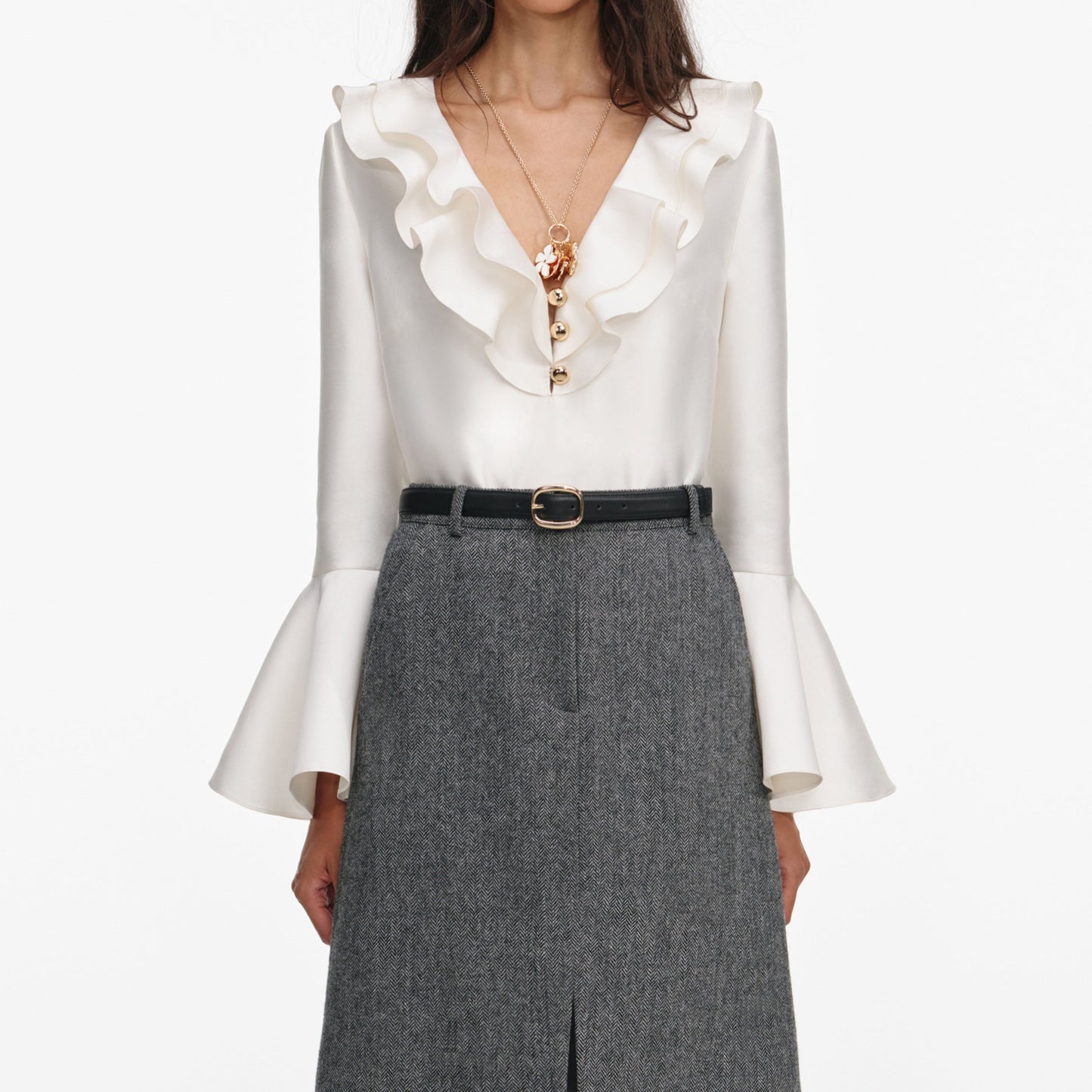 Gri Balıksırtı Midi Etek