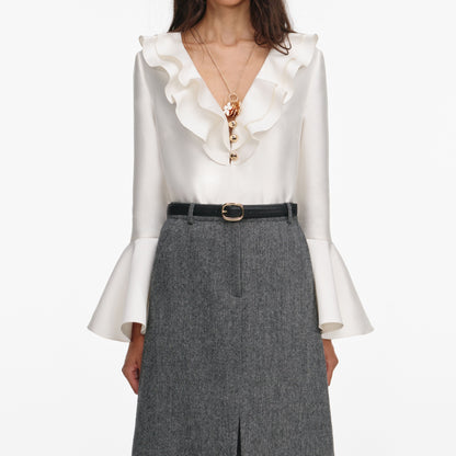 Gri Balıksırtı Midi Etek