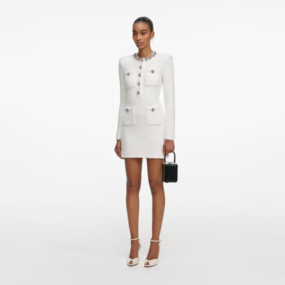 Krem Kristal Kenarlı Örme Mini Elbise