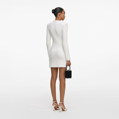 Krem Kristal Kenarlı Örme Mini Elbise