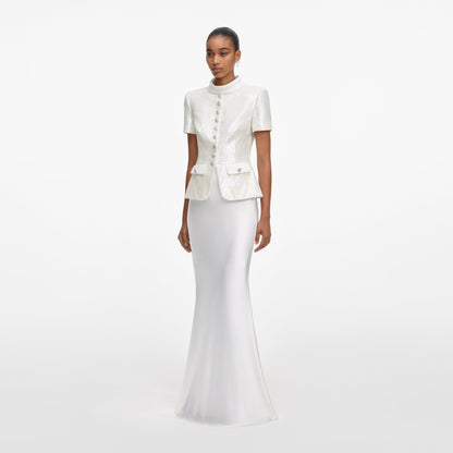 Beyaz Pullu Özel Dikim Uzun Elbise