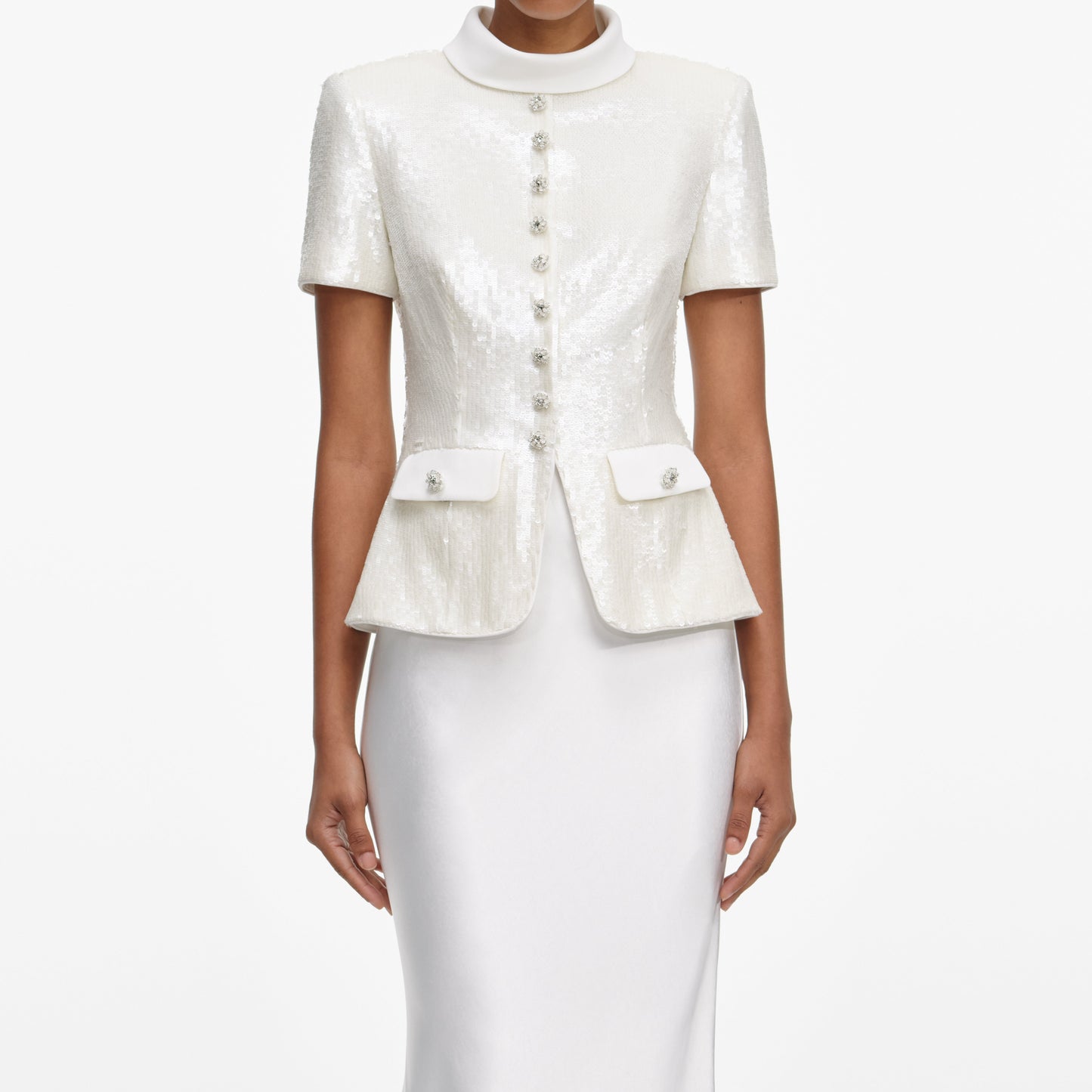 Beyaz Pullu Özel Dikim Uzun Elbise