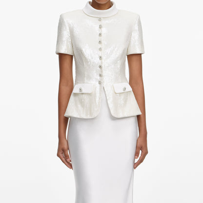 Beyaz Pullu Özel Dikim Uzun Elbise