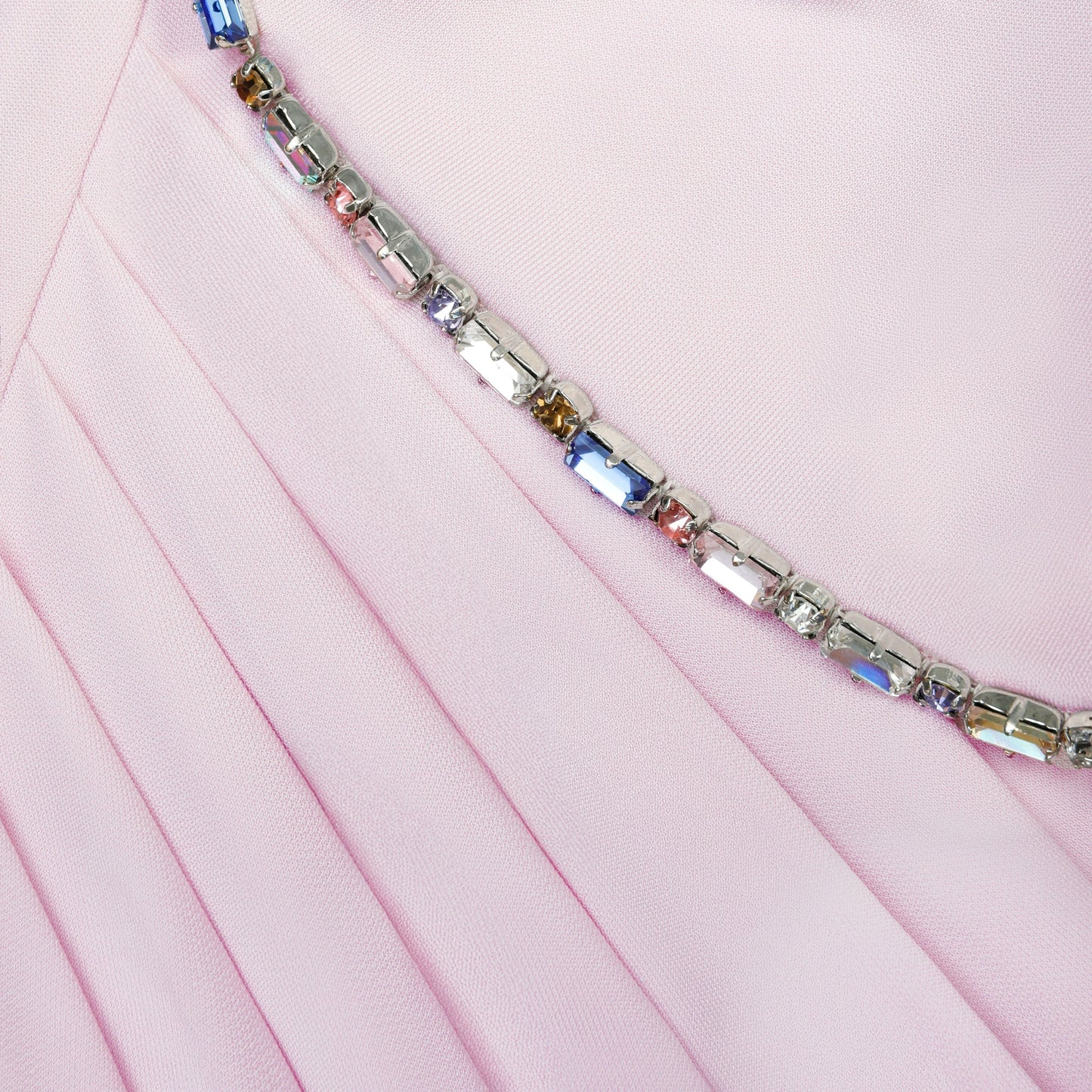 Pembe Jarse Drapeli Uzun Elbise