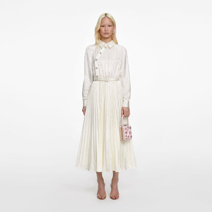 Krem Saten Jakarlı Midi Elbise