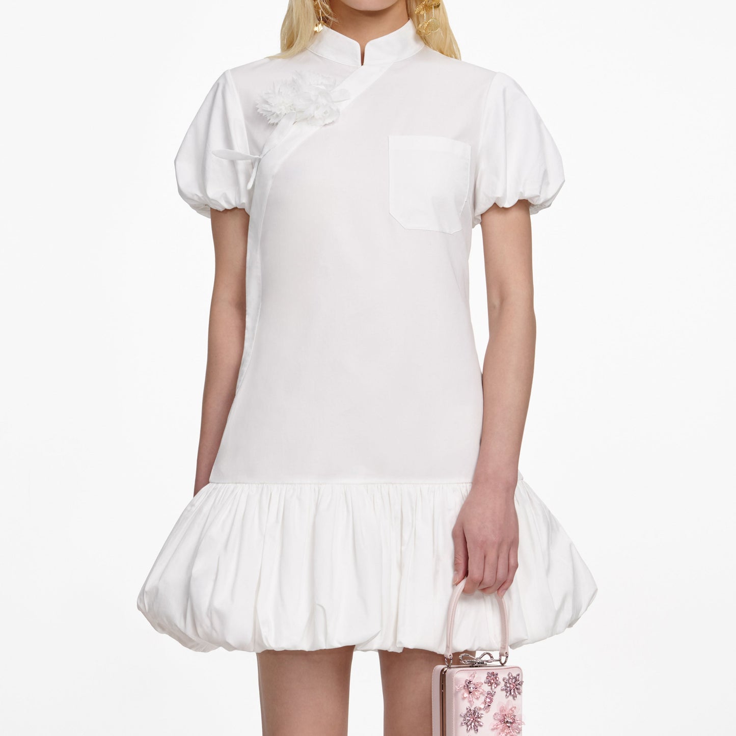 Beyaz Pamuklu Asimetrik Mini Elbise