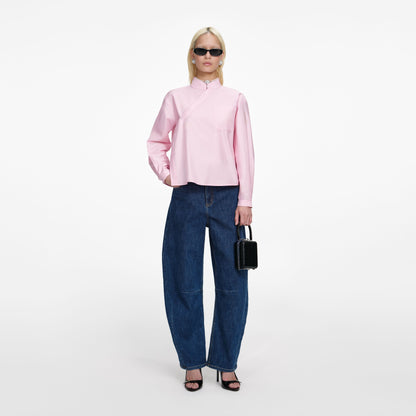 Pembe Pamuklu Asimetrik Gömlek