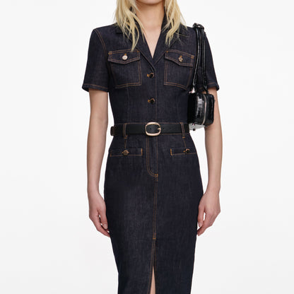 Indigo Denim Midi Elbise