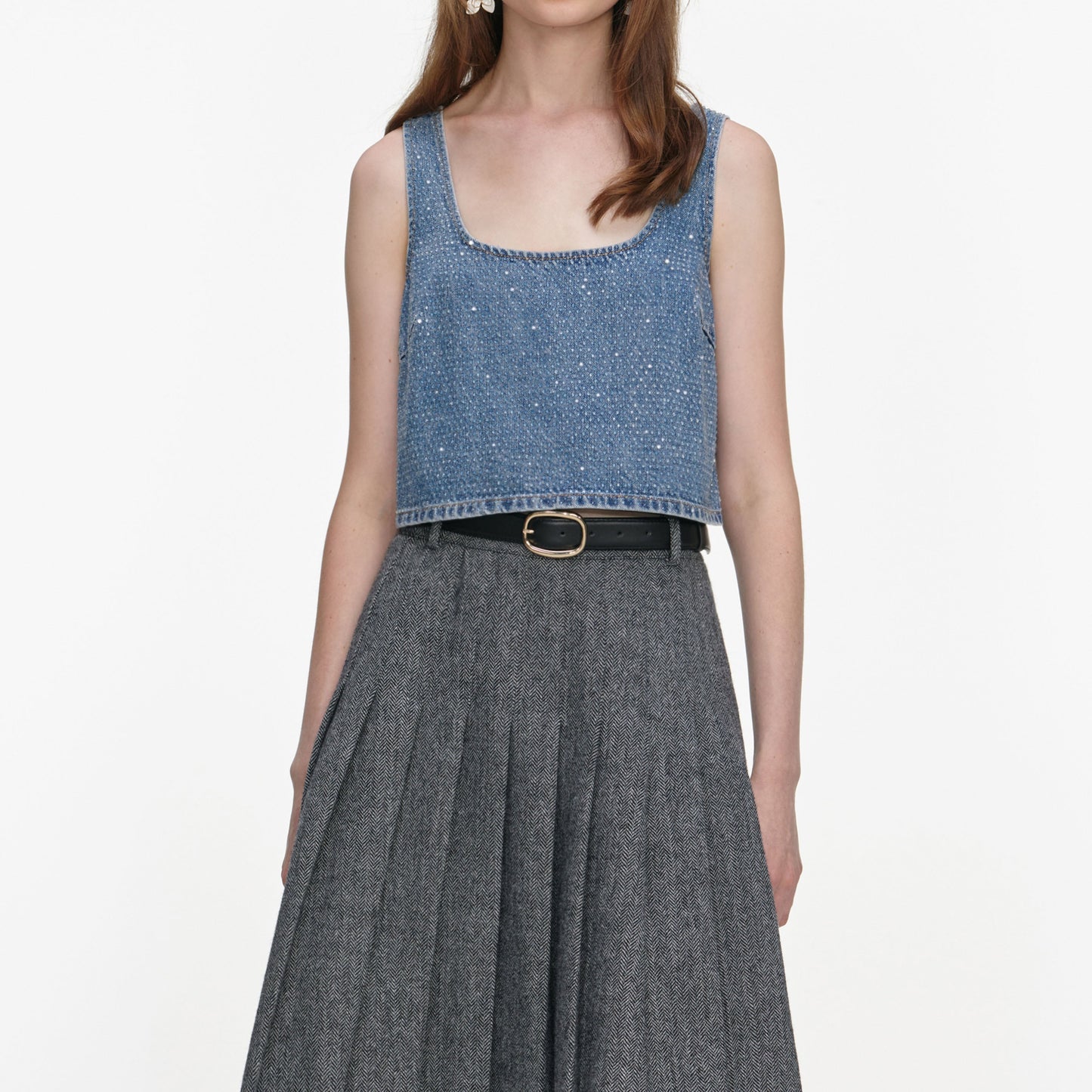 Gri Balıksırtı Pileli Midi Etek