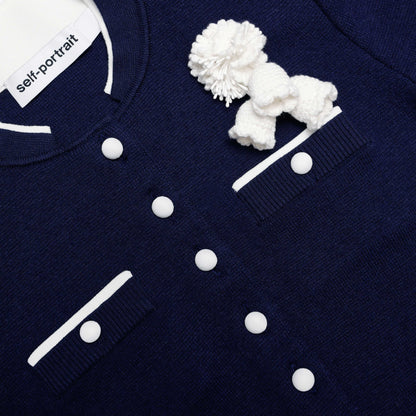 Lacivert Tığ İşi Çiçekli Örgü Midi Elbise