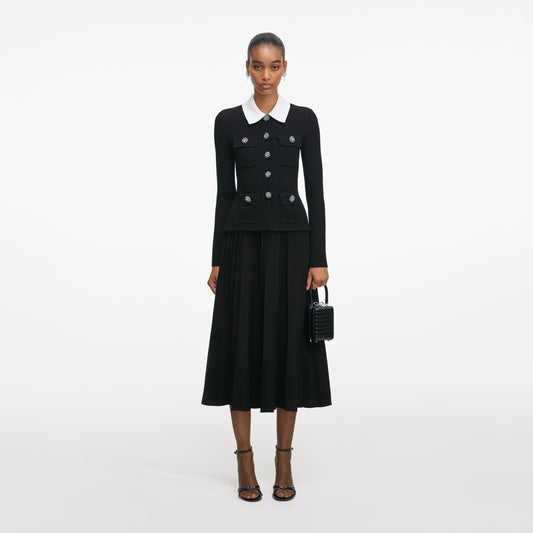 Siyah Özel Dikim Örgü Midi Elbise