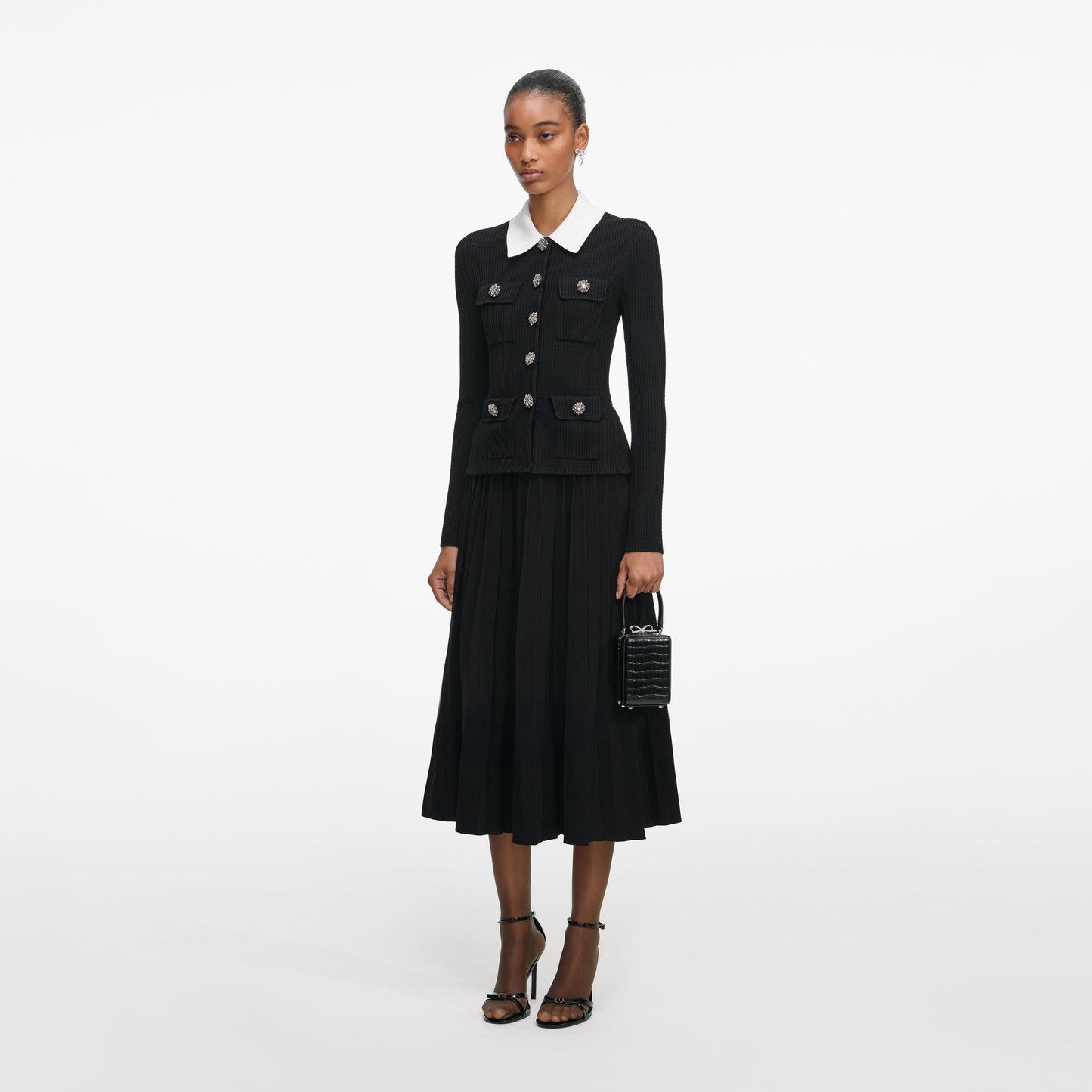 Siyah Özel Dikim Örgü Midi Elbise