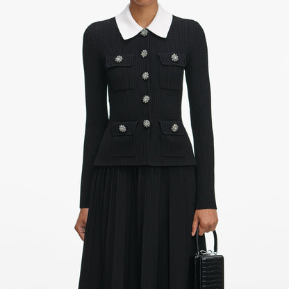 Siyah Özel Dikim Örgü Midi Elbise