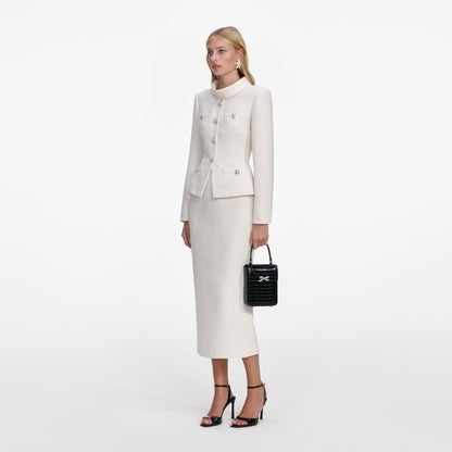 Krem Bukle Detaylı Midi Elbise