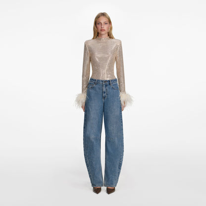 Şampanya Taşlı Tüy Üst