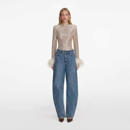 Şampanya Taşlı Tüy Üst