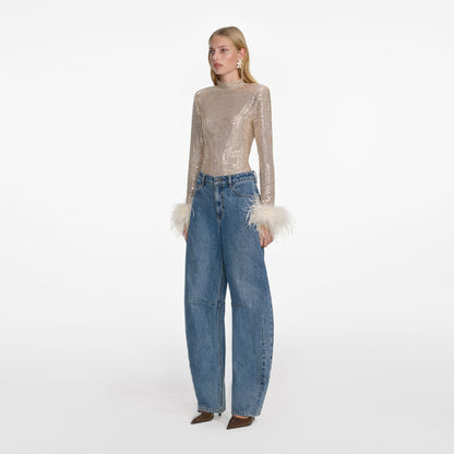 Şampanya Taşlı Tüy Üst