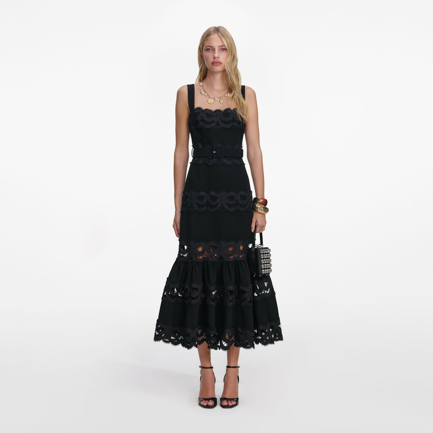 Siyah Krep Midi Elbise