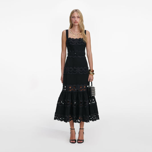 Siyah Krep Midi Elbise