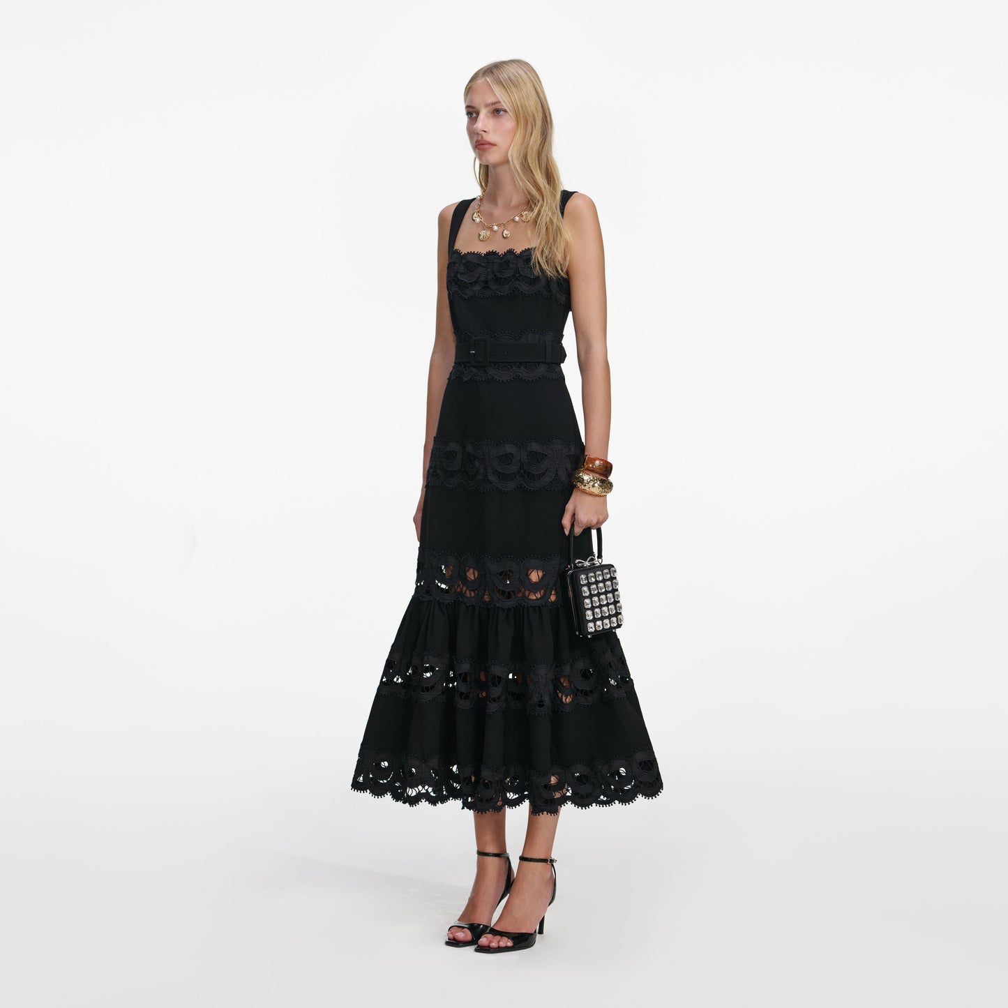 Siyah Krep Midi Elbise