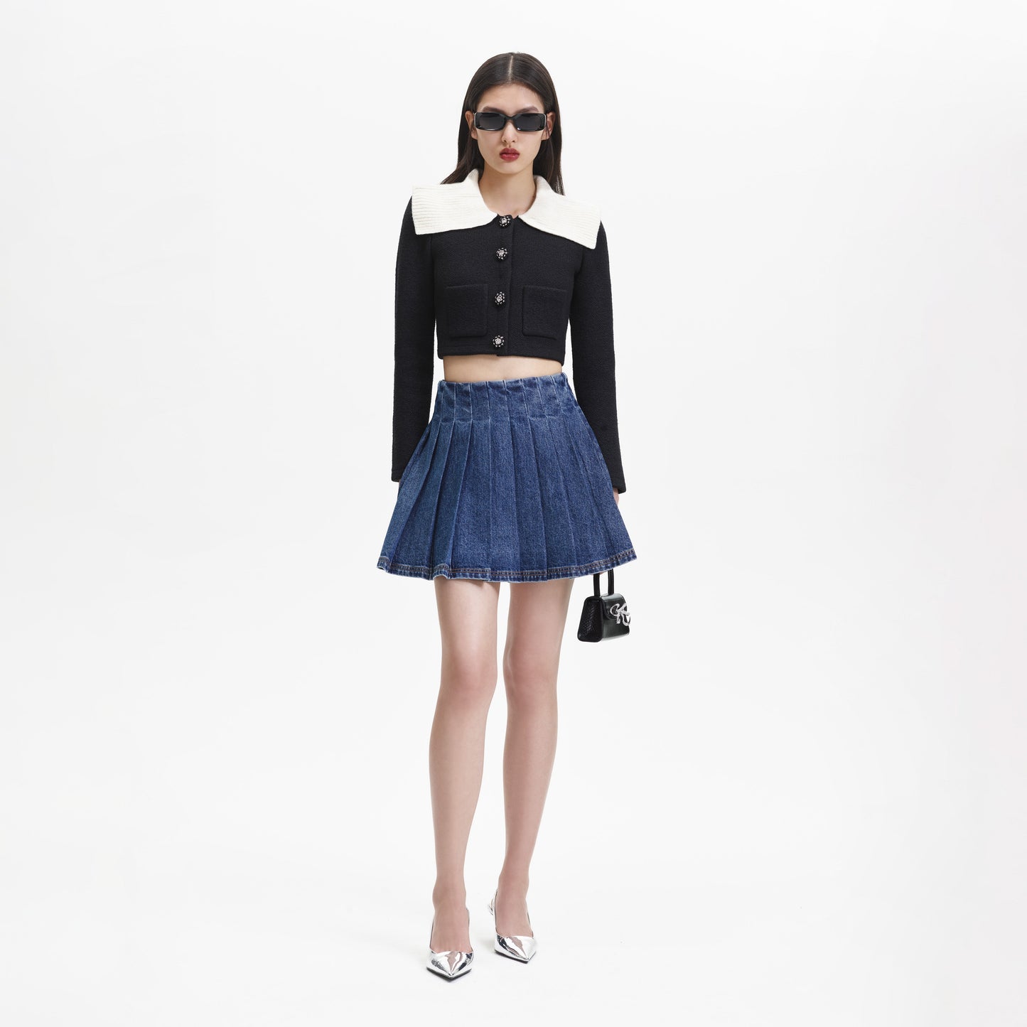 Kontrast Yaka Siyah Örgü Hırka